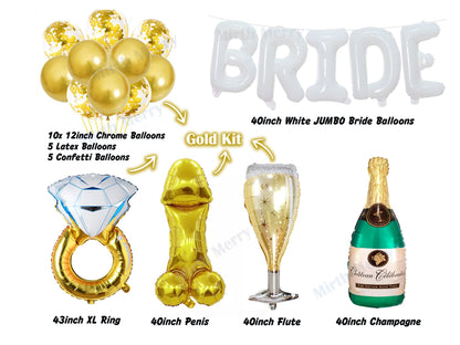 White Jumbo BRIDE Balloons + Gold Balloons | 40inch, Hens Party Decoration, Bachelorette Party, Bridal Shower Decor Photo Backdrop