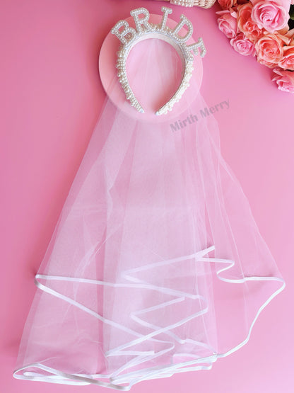 Hens Party Decorations, Bride Headband, Bride Pearl Headband, Hen Party Tiara, Bride to Be Headband, White Headpiece Bridal Shower Gift