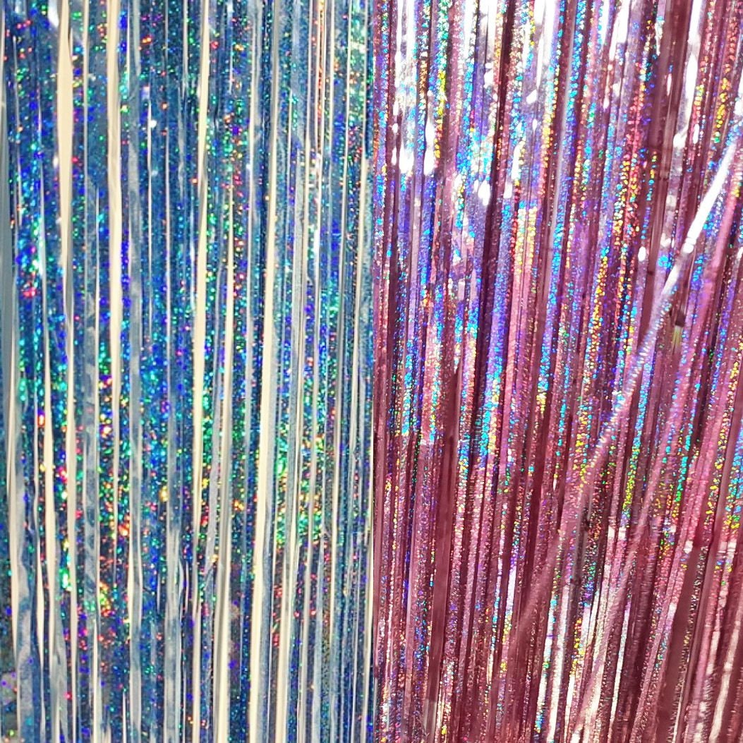 Holographic Silver Fringe Foil Curtain | Iridescent Backdrop, Bridal Shower Backdrop, Wedding, Hen Party, Birthday Photo Booth, Last Disco