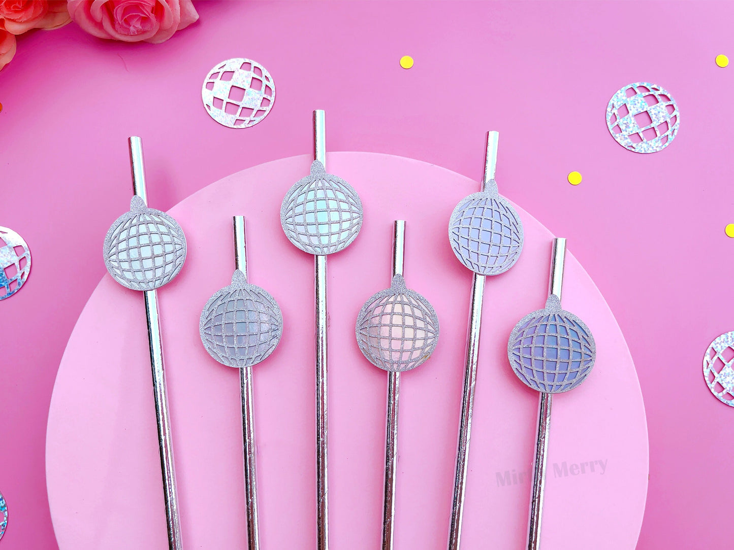 Disco Ball Iridescent Silver Paper Straw | Bachelorette Party Hen Party Decoration Supplies, 70's Disco Party Favor, Last Disco Bach Decor