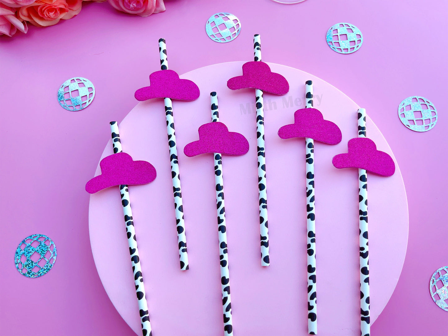 Cowgirl Hat Paper Straw | Bachelorette Party Hen Party Decoration Supplies, 70's Disco Party Favor, Last Disco Bach Decor, Pink Disco Party