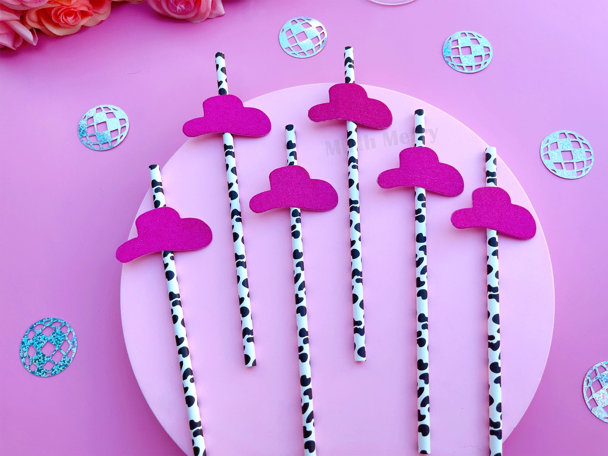 Cowgirl Hat Paper Straw | Bachelorette Party Hen Party Decoration Supplies, 70's Disco Party Favor, Last Disco Bach Decor, Pink Disco Party